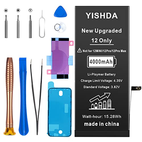 Akku für iPhone 12, YISHDA 4000mAh Ultra hohe Kapazität 0 Zyklus A + Akku-Ersatz für iPhone 12, mit komplettem Reparatur-Tool-Kit von YISHDA