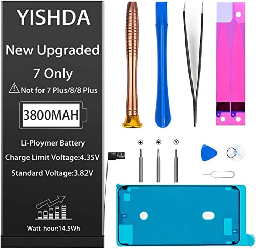 Akku für iPhone 7, YISHDA 3800mAh hohe Kapazität Ersatz kompatibel mit iPhone 7 Akku A1660 A1778 A1779 mit professionellen Reparatur-Tool-Kit und Installationsanleitung.… von YISHDA