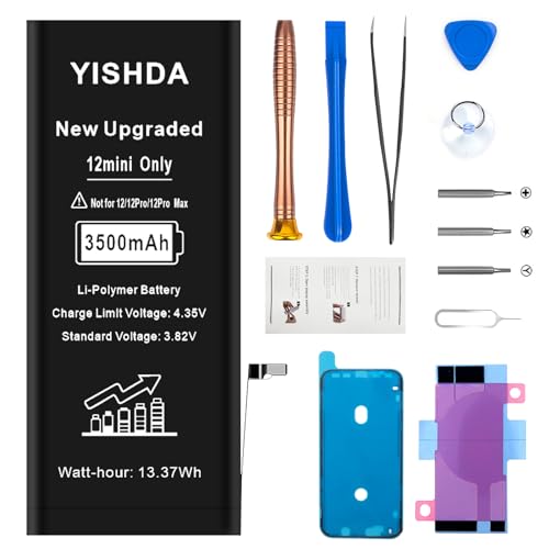 Ersatzakku für iPhone 12 Mini,YISHDA 3500mAh Li-Ion Polymer Akku mit hoher Kapazität passend für iPhone 12 Mini Modell A2399 A2400 A2398 A2176 mit Reparaturwerkzeug Kits Ersatzakku für iPhone 12 Mini,YISHDA 3500mAh Li-Ion Polymer Akku mit hoher Kapazität passend für iPhone 12 Mini Modell A2399 A2400 A2398 A2176 mit Reparaturwerkzeug Kits von YISHDA