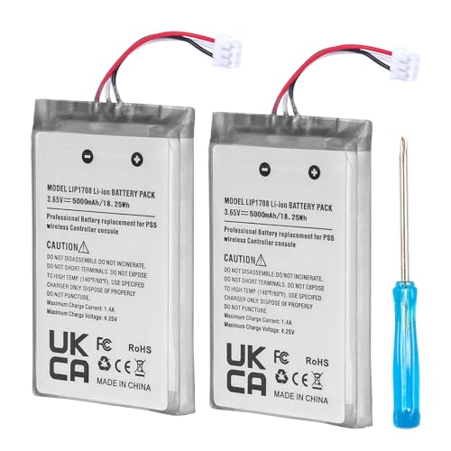 PS5 Controller Batterie-Ersatz, YISHDA 5000mAh LIP1708 Batterie für Sony PS5 Playstation 5 DualSense CFI-ZCT1W Wireless Controller（2 Pack） von YISHDA