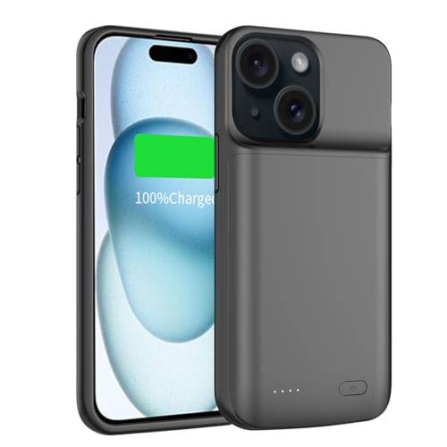 YISHDA Akkuhülle für iPhone 15, 7000 mAh, schlanke, tragbare Schutzhülle, Ladehülle, kompatibel mit iPhone 15 (6,1 Zoll), mit wiederaufladbarem erweitertem Akku, Schwarz von YISHDA