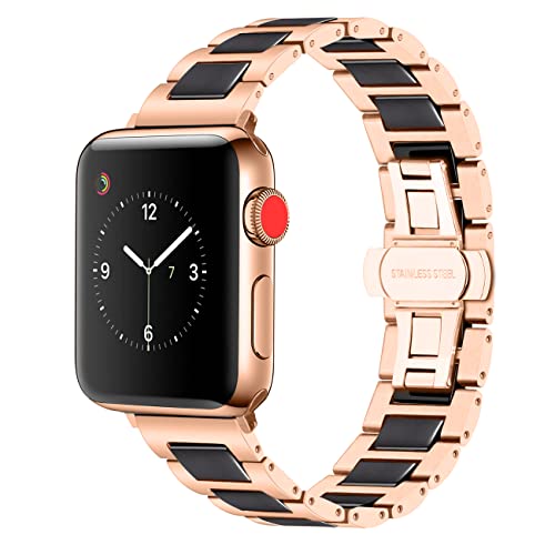 YISIWERA 49mm 45mm 44mm 42mm Armband Kompatibel für Apple Watch Schwarze Keramik Roségold Metall Armband 38mm 40mm 41mm Ersatzarmbänd für iWatch Ultra Series 9 8 7 6 5 4 3 2 1 SE für Frauen Männer von YISIWERA