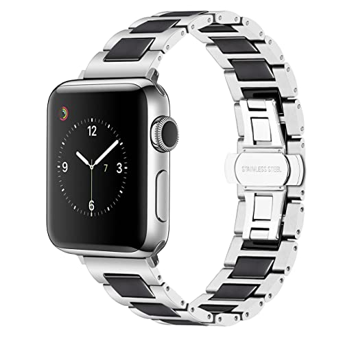 YISIWERA 49mm 45mm 44mm 42mm Armband Kompatibel für Apple Watch Schwarze Keramik Silber Metall Armband 38mm 40mm 41mm Ersatzarmbänd für iWatch Ultra Series 9 8 7 6 5 4 3 2 1 SE für Frauen Männer von YISIWERA