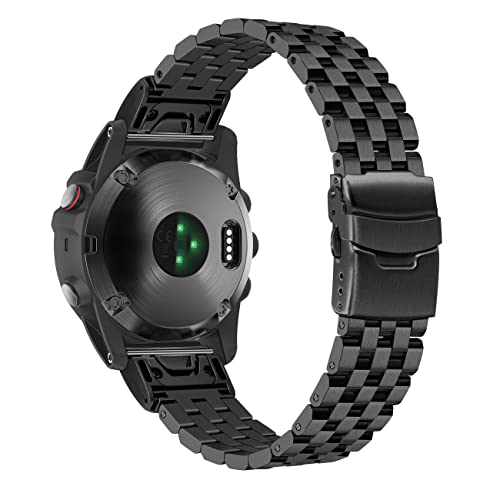 YISIWERA 5 Reihen Armband Compatible for Garmin Fenix 6X 6X Pro Sapphire Editions Fenix 5X Plus Fenix 3 HR Sapphire 26mm Edelstahl Uhrenarmband Schwarz von YISIWERA