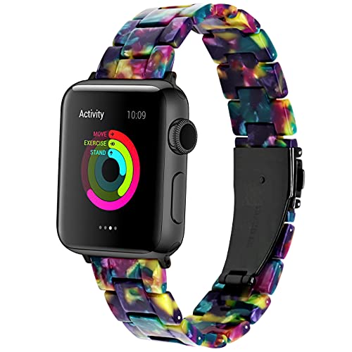 YISIWERA Armband Compatible für Apple Watch Armband Series 9 8 7 6 5 4 3 2 1 Sport SE für iWatch Armband 38mm 40mm 41mmLight Harz Ersatzarmband für Damen Herren Blumen Lila Grün YISIWERA Armband Compatible für Apple Watch Armband Series 9 8 7 6 5 4 3 2 1 Sport SE für iWatch Armband 38mm 40mm 41mmLight Harz Ersatzarmband für Damen Herren Blumen Lila Grün von YISIWERA