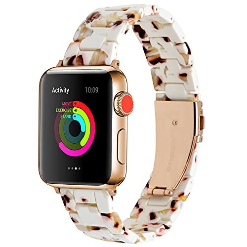 YISIWERA Armband Compatible für Apple Watch Armband Series 9 8 7 6 5 4 3 2 1 Sport SE für iWatch Armband 38mm 40mm 41mmLight Harz Ersatzarmband für Damen Herren Nougat Weiß von YISIWERA