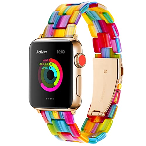 YISIWERA Armband Compatible für Apple Watch Armband Series 9 8 7 6 5 4 3 2 1 Sport SE für iWatch Armband 38mm 40mm 41mmLight Harz Ersatzarmband für Damen Herren Regenbogen von YISIWERA