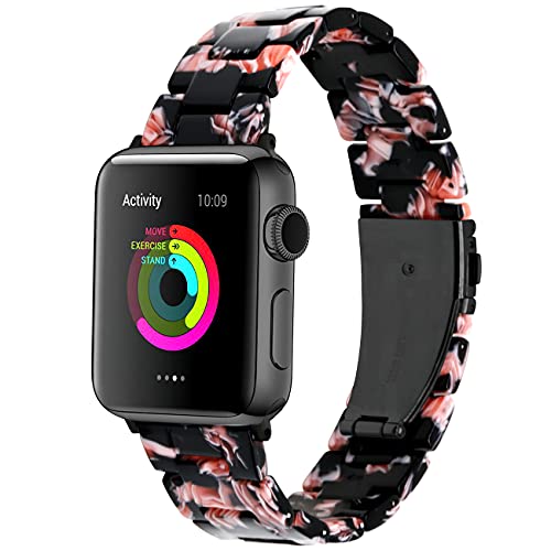 YISIWERA Armband Compatible für Apple Watch Armband Series 9 8 7 6 5 4 3 2 1 Sport SE für iWatch Armband 38mm 40mm 41mmLight Harz Ersatzarmband für Damen Herren Rosengold Schwarz von YISIWERA