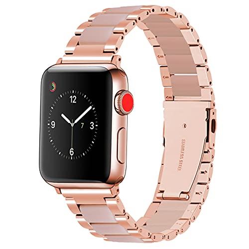 YISIWERA Armband Kompatibel mit Apple Watch Armband 38mm 40mm 41mm Harz Resin Edelstahl Armband für iWatch Series 9 8 7 SE 6 5 4 3 2 1 Ersatz Uhrenarmband für Herren Damen Roségold Rosa von YISIWERA