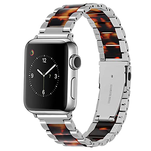 YISIWERA Armband Kompatibel mit Apple Watch Armband 38mm 40mm 41mm Harz Resin Edelstahl Armband für iWatch Series 9 8 7 SE 6 5 4 3 2 1 Ersatz Uhrenarmband für Herren Damen Silberschildkröte von YISIWERA