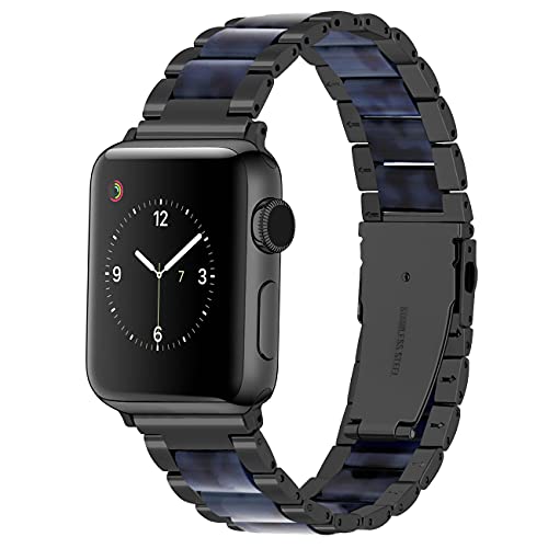 YISIWERA Armband Kompatibel mit Apple Watch Armband 49mm 45mm 44mm 42mm Harz Resin Edelstahl Uhrenarmband für iWatch Series 9 8 7 SE 6 5 4 3 2 1 Ersatz Armband für Herren Damen Schwarz Blau von YISIWERA