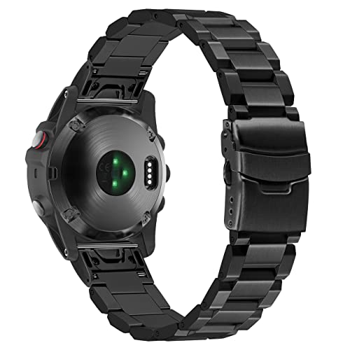 YISIWERA Compatible for Garmin Fenix 6X/5X/6X Pro Sapphire Editions 26mm Edelstahl Uhrenarmband für Fenix 5X Plus Fenix 3 HR Sapphire Schwarz Armband von YISIWERA