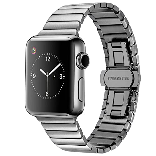 YISIWERA Ersatz Uhrenarmband Kompatibel Für Apple Watch Natürlich Armband 38mm 40mm 41mm Grau Edelstahl Metall Armband für die iWatch Serie SE 9 8 7 6 5 4 3 2 1 von YISIWERA