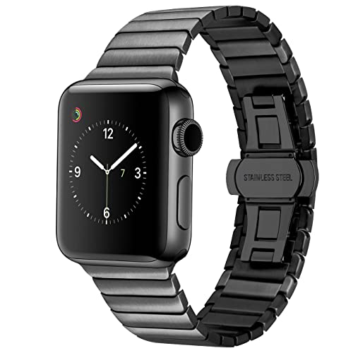YISIWERA Ersatz Uhrenarmband Kompatibel Für Apple Watch Natürlich Armband 38mm 40mm 41mm Schwarz Edelstahl Metall Armband für die iWatch Serie SE 9 8 7 6 5 4 3 2 1 von YISIWERA