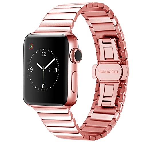 YISIWERA Ersatz Uhrenarmband Kompatibel Für Apple Watch Natürlich Armband 42mm 44mm 45mm Roségold Edelstahl Metall Armband für die iWatch Serie SE 7 6 5 4 3 2 1 von YISIWERA