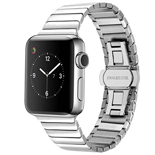 YISIWERA Ersatz Uhrenarmband Kompatibel Für Apple Watch Natürlich Armband 42mm 44mm 45mm Silber Edelstahl Metall Armband für die iWatch Serie SE 7 6 5 4 3 2 1 von YISIWERA