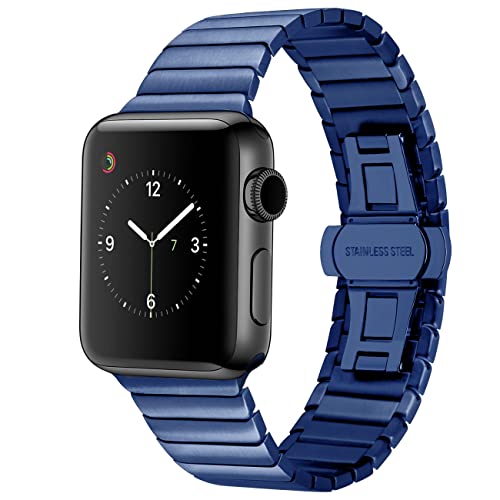 YISIWERA Ersatz-Uhrenarmband aus Edelstahl, kompatibel mit Apple Watch, 38 mm, 40 mm, 41 mm, 42 mm, 44 mm, 45 mm, Metallband für iWatch Serie SE 7 6 5 4 3 2 1 (38 mm/40 mm/41 mm, blau) von YISIWERA