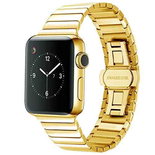 YISIWERA Für Apple Watch Armband 49mm 45mm 44mm 42mm 38mm 40mm 41mm Gold Metall Edelstahl Ersatzarmband für iWatch Apple Watch Series 8 7 SE 6 5 4 3 2 1 Ultra Metallarmband für Herren Damen von YISIWERA