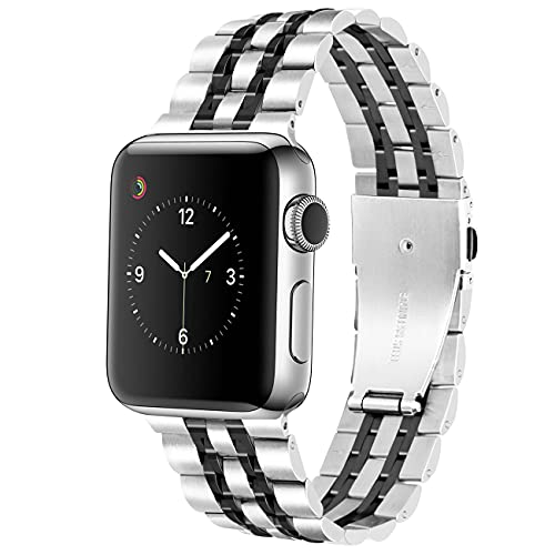 YISIWERA Kompatibel für Apple Watch Armband 38mm 40mm 41mm Series SE 9 8 7 6 5 4 3 2, Silber Schwarz Metall Edelstahl Ersatzarmbänd für Apple Watch Damen Herren, Metallarmband für iWatch Uhrenarmband von YISIWERA