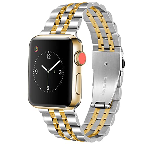 YISIWERA Kompatibel für Apple Watch Armband 38mm 40mm 41mm Series SE 9 8 7 6 5 4 3 2 1, Silber Gold Metall Edelstahl Ersatzarmbänd für Apple Watch Damen Herren, Metallarmband für iWatch Uhrenarmband von YISIWERA