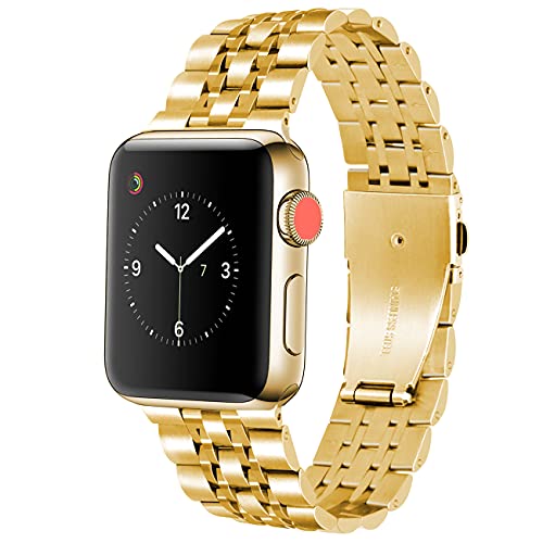 YISIWERA Kompatibel für Apple Watch Armband 49mm 45mm 44mm 42mm Series SE 9 8 7 6 5 4 3 2 1, Gold Metall Edelstahl Ersatzarmbänd für Apple Watch Damen Herren, Metallarmband für iWatch Uhrenarmband von YISIWERA