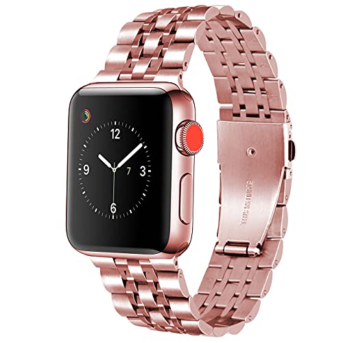 YISIWERA Kompatibel für Apple Watch Armband 49mm 45mm 44mm 42mm Series SE 9 8 7 6 5 4 3 2 1, Roségold Metall Edelstahl Ersatzarmbänd für Apple Watch Damen Herren, Metallarmband für iWatch Uhrenarmband von YISIWERA
