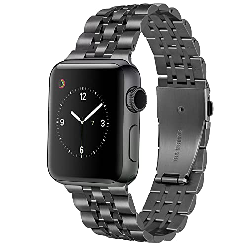 YISIWERA Kompatibel für Apple Watch Armband 49mm 45mm 44mm 42mm Series SE 9 8 7 6 5 4 3 2 1, Schwarz Metall Edelstahl Ersatzarmbänd für Apple Watch Damen Herren, Metallarmband für iWatch Uhrenarmband von YISIWERA