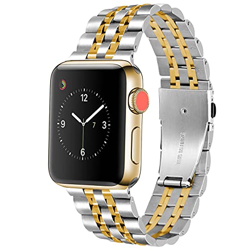 YISIWERA Kompatibel für Apple Watch Armband 49mm 45mm 44mm 42mm Series SE 9 8 7 6 5 4 3 2 1, Silber Gold Metall Edelstahl Ersatzarmbänd für Apple Watch Damen Herren, Metallarmband für iWatch Armband von YISIWERA