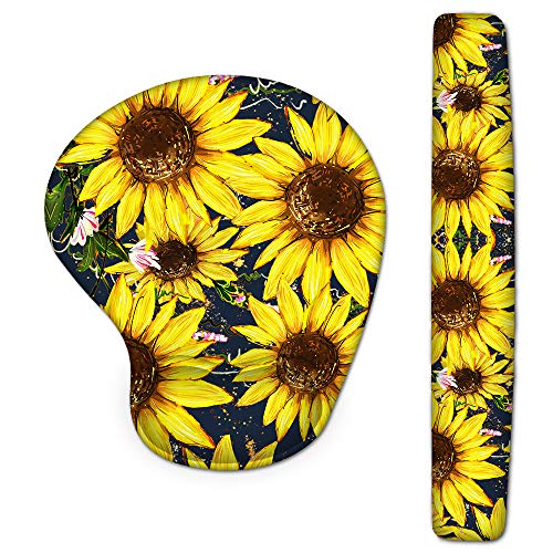 Tastatur-Handgelenkauflage und Maus-Handgelenkauflage, ergonomische Unterstützung, rutschfeste Rückseite, Memory-Form, langlebig und bequem für einfaches Tippen und Schmerzlinderung (Sonnenblume) von YITANHY