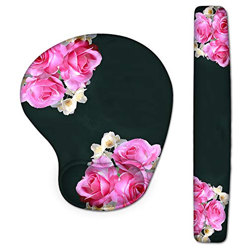 Tastatur-Handgelenkauflage und Maus-Handgelenkauflage, ergonomische Unterstützung, rutschfeste Rückseite, Memory-Form, langlebig und bequem für einfaches Tippen und Schmerzlinderung (rosa Rosen) von YITANHY