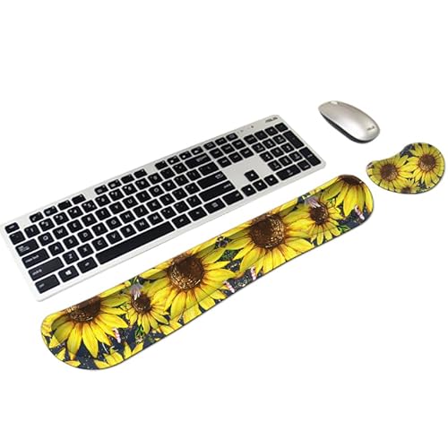 Tastatur- und Maus-Handgelenkauflage-Set, Memory-Schaum, ergonomische Handarmstütze, lindert Schmerzen und Müdigkeit, rutschfest, bequem für Gaming, Büro, Computer, Laptop und Mac (Sonnenblume) von YITANHY