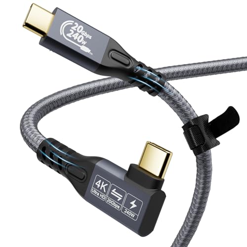 YIWNETEC USB C Kabel auf USB C 3.2 Stecker Gen2 × 2 Typ C Ladekabel, 20 Gbps Datentransfer, 240 W 48 V/5 A Fast Charging Kabel, 4K @ 60 Hz Video Transfer (Winkel, 0,5 m) von YIWENTEC