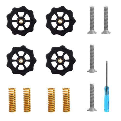 YIXISI 4 Stück 3D Drucker Verbesserte Hand Twist Leveling Mutter, it 4 Stück Heißbettfeder und 4 Stück Schrauben und 1 Stück Schraubendreher, für Creality 3D-Drucker CR-10 CR-10s Ender 3 Ender 3 Pro von YIXISI
