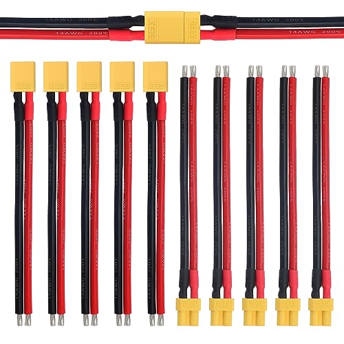 YIXISI 5 Paar XT30 Stecker Männlich Weiblich Stecker, XT30 Plug Male Female Connector mit 100mm 14AWG Silikondraht, für RC Lipo Batterie FPV Drohne von YIXISI