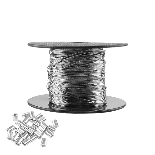 YIXNSW Picture Hanging Wire Bildaufhängungsdraht 100m x 0.5mm Edelstahl Drahtspule mit 30 Stück Aluminium zum Aufhängen von Bilderrahmen, Fotos, Wäscheleinen, Spiegeln von YIXNSW