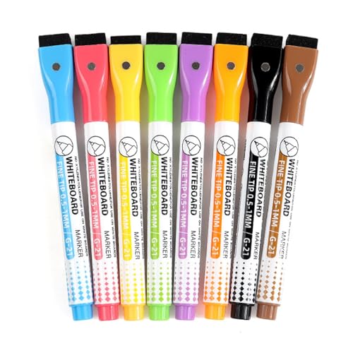 Whiteboard-Marker, 8 Farben, 0,5 mm, feine Spitze, Marker mit Radiergummi für Schule, Büro, Whiteboard, Flipchart Whiteboard-Marker, 8 Farben, 0,5 mm, feine Spitze, Marker mit Radiergummi für Schule, Büro, Whiteboard, Flipchart von YIZITU
