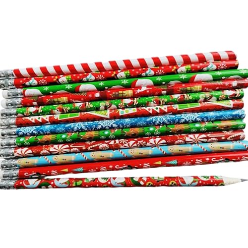YIZITU Bleistifte mit Weihnachtsmotiven, Zeichenstifte mit kleinen Radiergummis für Schüler, Kinder, Spiel, Belohnung, Strumpffüller, Zubehör, 48 Stück von YIZITU