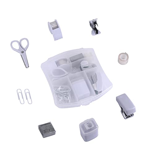 Mini Tacker Kit Bürozubehör Kits – Enthält Mini Stacker, Schere, Heftferner, Heftklammern, Bandspender(white) von YIZOCENGUO