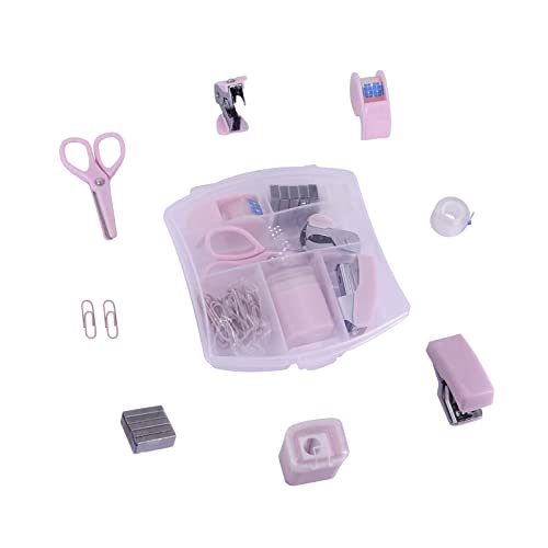 Mini Tacker Kit Bürozubehör Kits – Enthält Mini Stacker, Schere, Heftferner, Heftklammern, Bandspender (pink) von YIZOCENGUO