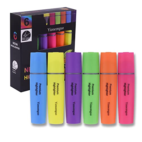 YIZOCENGUO Textmarker, Neon Textmarker, Markierungsstift mit Meißelspitze, für Erwachsene, Kinder, Schüler, Büro, Schulbedarf - 6 verschiedenen Farben (6-Neon) von YIZOCENGUO