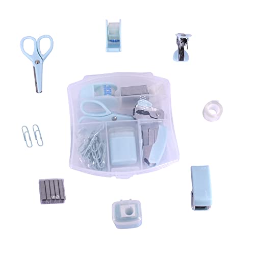 Yizocenguo Mini Office Supply Kits – Includes Mini Stacker,Scissors, Staple Remover, Staples, Tape Dispenser (blue) von YIZOCENGUO