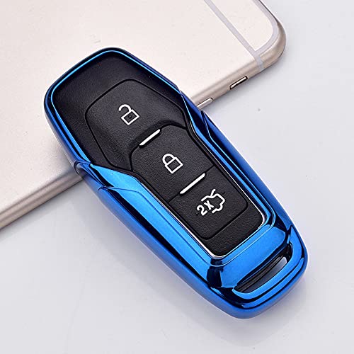 YJADHU TPU Auto-Fernbedienung Autoschlüssel Hülle Hülle Schlüsselanhänger Shell Schlüssel Shell, passend für Ford F-150 Mondeo Galaxy S-Max Explorer Ranger 2015 2016 2017 2018,A,blau von YJADHU