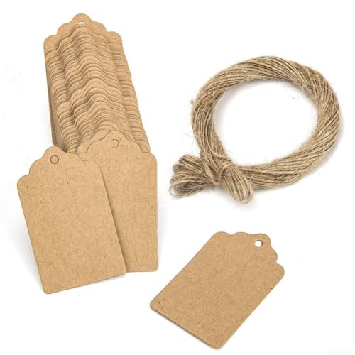 Braune Papieretiketten, Set mit 100 Stück, für Bastelarbeiten und Event-Dekoration, mit 20 m Schnur Braune Papieretiketten, Set mit 100 Stück, für Bastelarbeiten und Event-Dekoration, mit 20 m Schnur von YJDOORPLAY