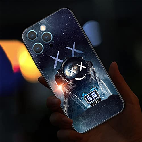 LED-Licht, iPhone 12 Pro Max, Hülle, bunt, leuchtend, gehärtetes Glas, stoßfest, für coole Frauen und trendige Männer, iPhone, Blitz, Senden von gehärtetem Film (Cosmonaut 6) von YJHWLF