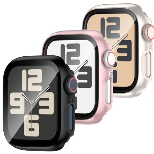 3 Stück Hülle für 41mm Apple Watch Series 9/Series 8/Series 7,iWatch Hard PC Schutzhülle Mit Glas Displayschutz,Schutzfolie Gehärtetem Glas Gesamtblasenfreie für iWatch 9 8 7 Zubehör 41mm von YJLink