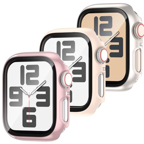 3 Stück Hülle für 45mm Apple Watch Series 9/Series 8/Series 7,iWatch Hard PC Schutzhülle Mit Glas Displayschutz,Schutzfolie Gehärtetem Glas Gesamtblasenfreie für iWatch 9 8 7 Zubehör 45mm von YJLink