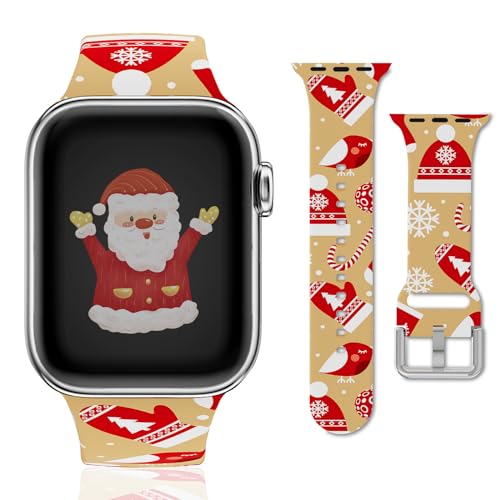 Weihnachten Armband für Apple Watch 38mm 40mm 41mm Ersatzarmband,Weiches Silikon Christmas Ersatzarmbänder Sportarmband Weihnachtsarmband für iWatch SE Series 9 8 7 6 5 4 3 2 1 Damen Herren von YJLink