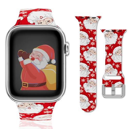 Weihnachten Armband für Apple Watch 49mm 45mm 44mm 42mm Ersatzarmband,Weiches Silikon Christmas Ersatzarmbänder Sportarmband Weihnachtsarmband für iWatch Ultra Series 9 8 7 6 5 4 3 2 1 SE von YJLink