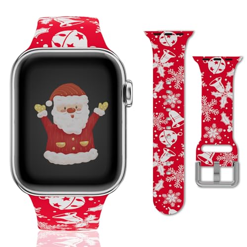Weihnachten Armband für Apple Watch 49mm 45mm 44mm 42mm Ersatzarmband,Weiches Silikon Christmas Ersatzarmbänder Sportarmband Weihnachtsarmband für iWatch Ultra Series 9 8 7 6 5 4 3 2 1 SE von YJLink