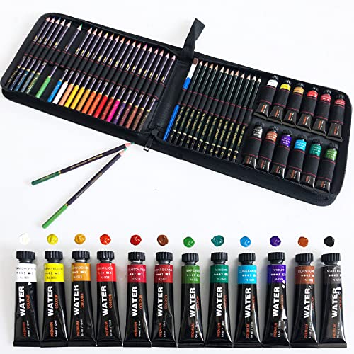 Buntstifte Zeichnen Bleistift Set,12 Farben Aquarellfarben in Tuben mit 24 Aquarell-Buntstiften,12 Skizzier-und Zeichenstifte,Reißverschlusstasche,Aquarell-Set für Künstler und Anfänger von YJYHART